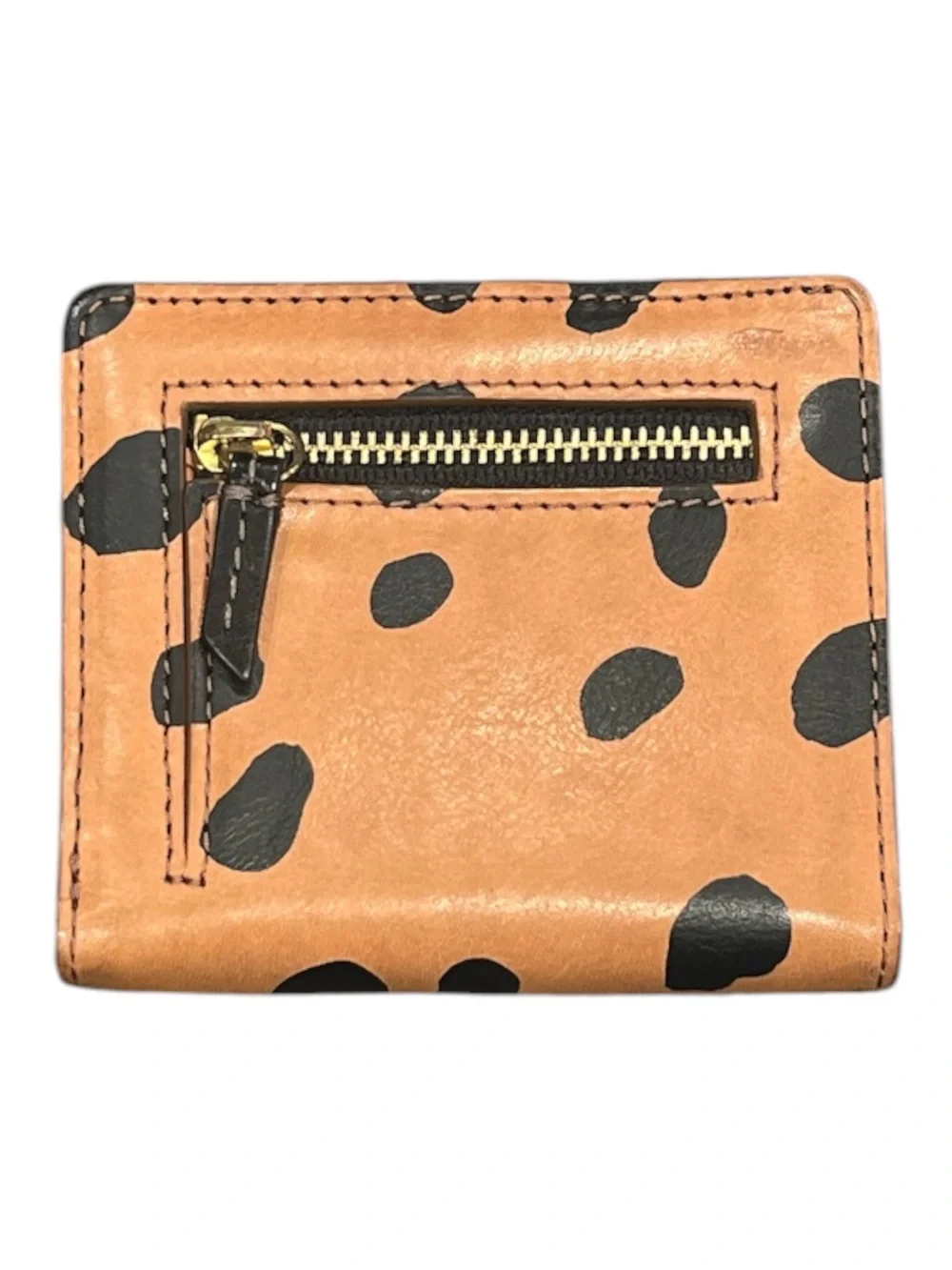 Fossil Leather Bifold Wallet Leopard Spot Print Zip Coin Pocket
